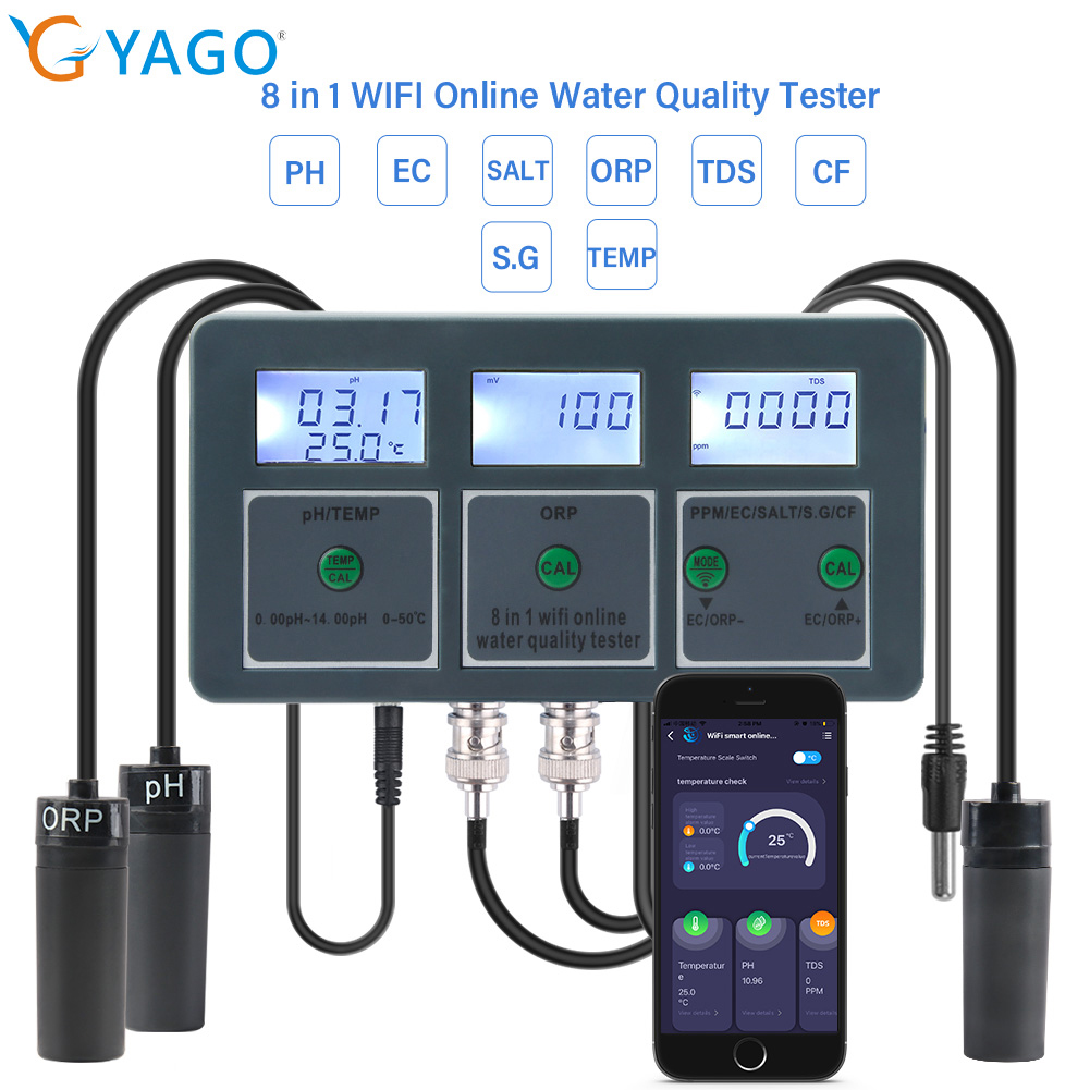 Pool Test Kit Digital - YAGO 8-in-1 WLAN Aquarium Wasserqualitätstester Smart